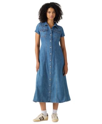 Levi's® Женское джинсовое платье миди с запахом и расклешенной юбкой