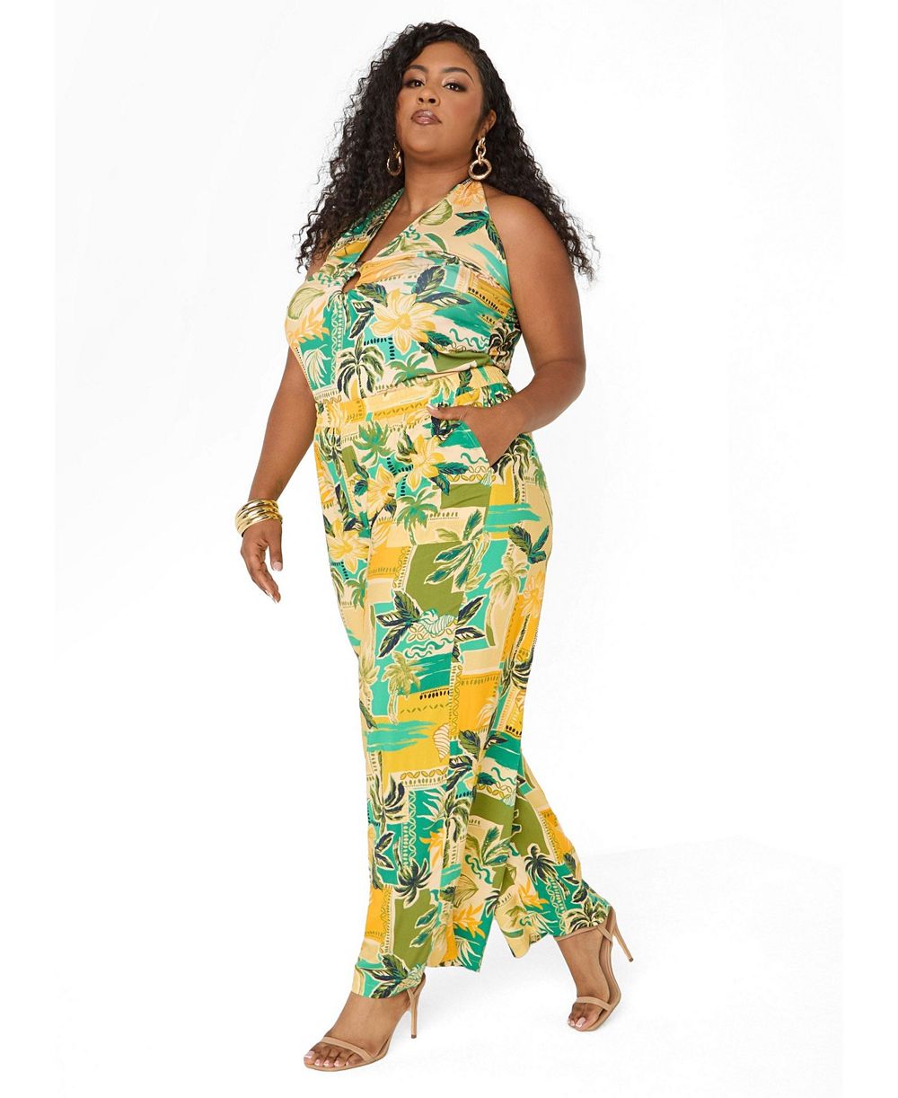Брюки Plus Size Ashley Stewart с тропическим принтом, широкие, 31"