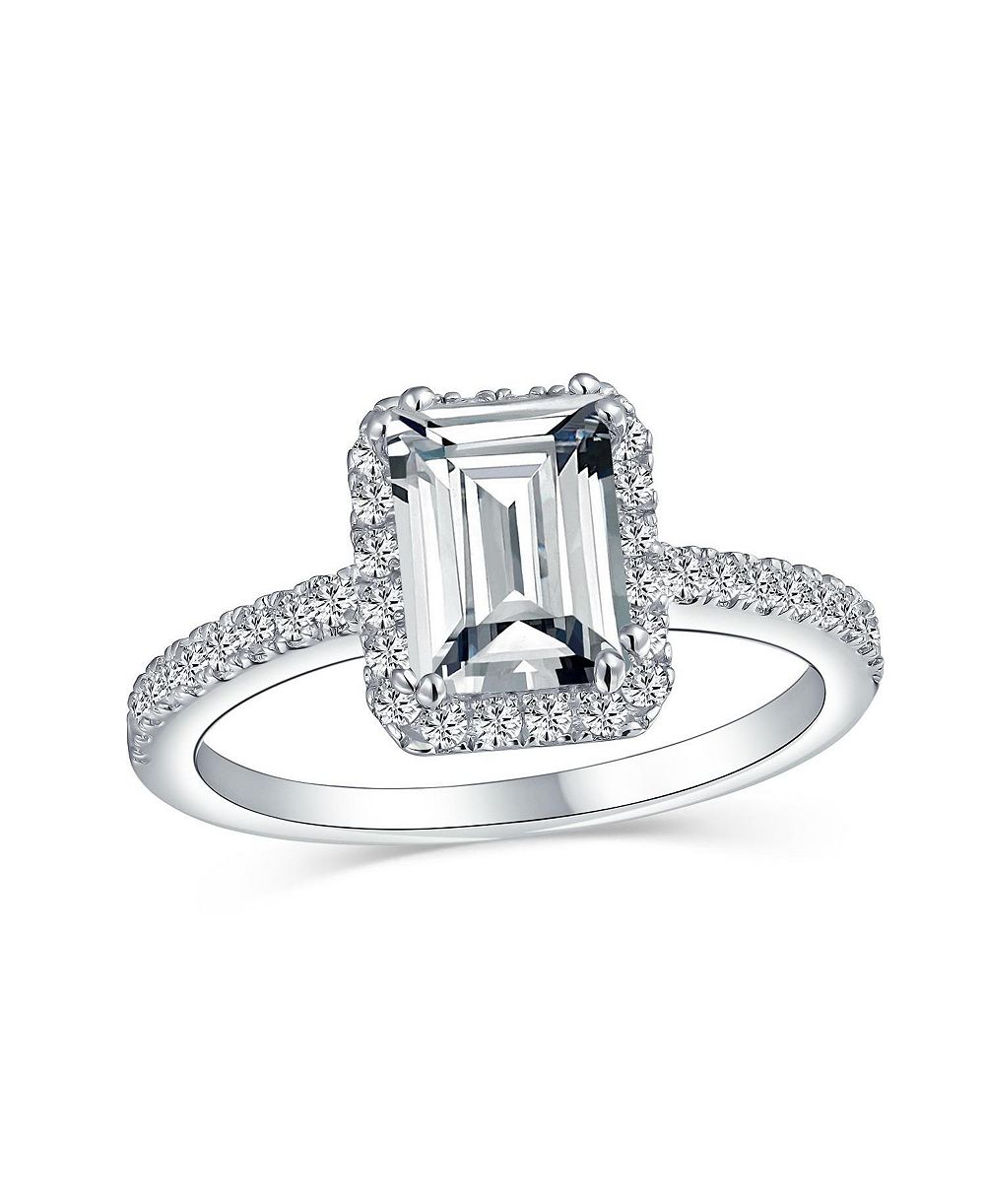 Bling Jewelry Art Deco Style Halo CZ Emerald Cut Promise Ring