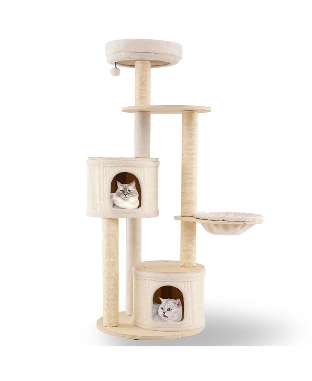 SUGIFT Wooden Kitten Tower with Sisal Scratching Posts and 2 Condos