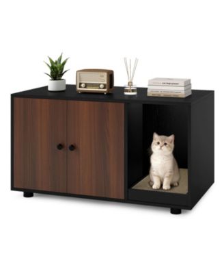 SUGIFT Wooden Cat Litter Box Enclosure Hidden Litter Box Furniture with Scratching Board
