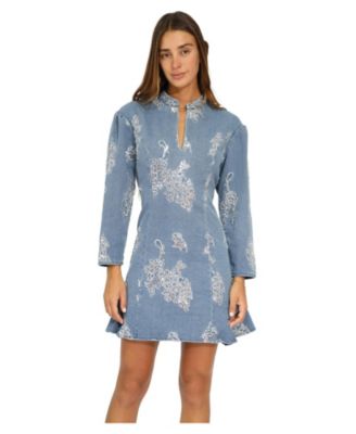 Belle & Bloom Женский Heart You Long-Sleeve Beaded Floral-Print Mini Платье