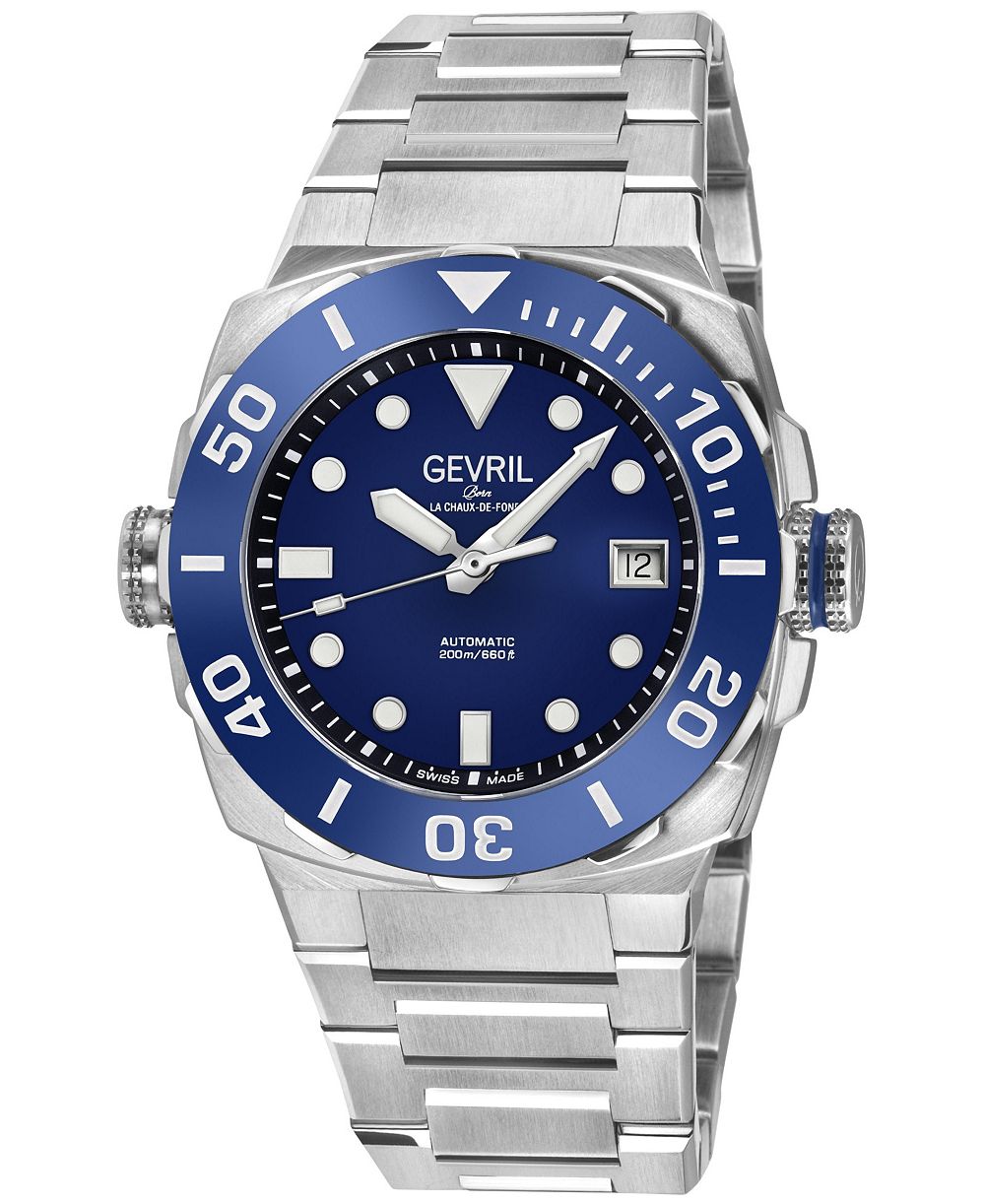 Gevril Men's Swiss Made Fortuna Swiss Automatic Silver Stainless Steel Bracelet Watch