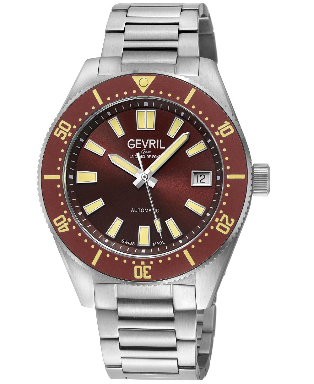 Gevril Мужские швейцарские часы Mariner Row Swiss Automatic серебристая нержавеющая сталь с браслетом