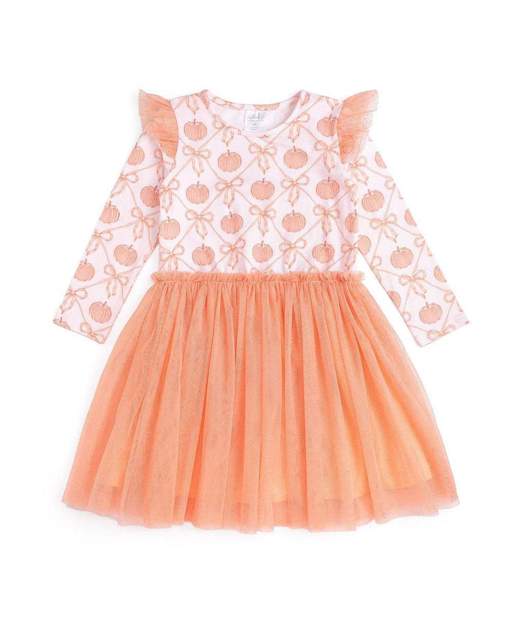Детское платье Sweet Wink Pumpkin Bow Trellis с длинными рукавами и фатиновой юбкой