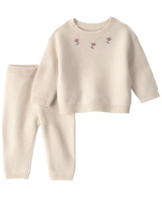 Little Planet by Carter's Baby Girls' Sweater Knit Floral-Embroidered Sweater and Pants, 2-Piece Set
