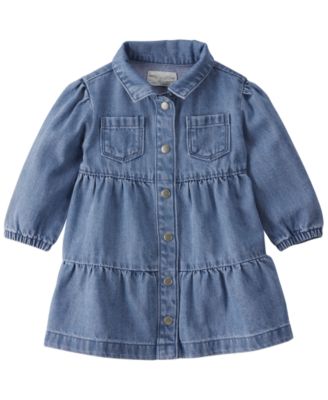 Little Planet by Carter's Baby Girls' Long-Sleeve Collared Tiered Denim Dress and Bloomers, 2-Piece Set