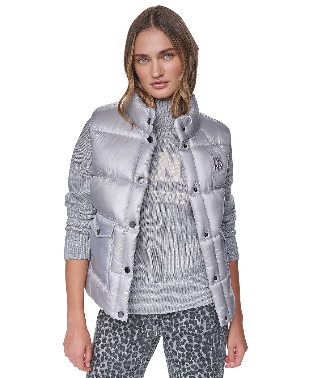 Женский стеганый жилет с воротником-стойкой и логотипом DKNY Jeans