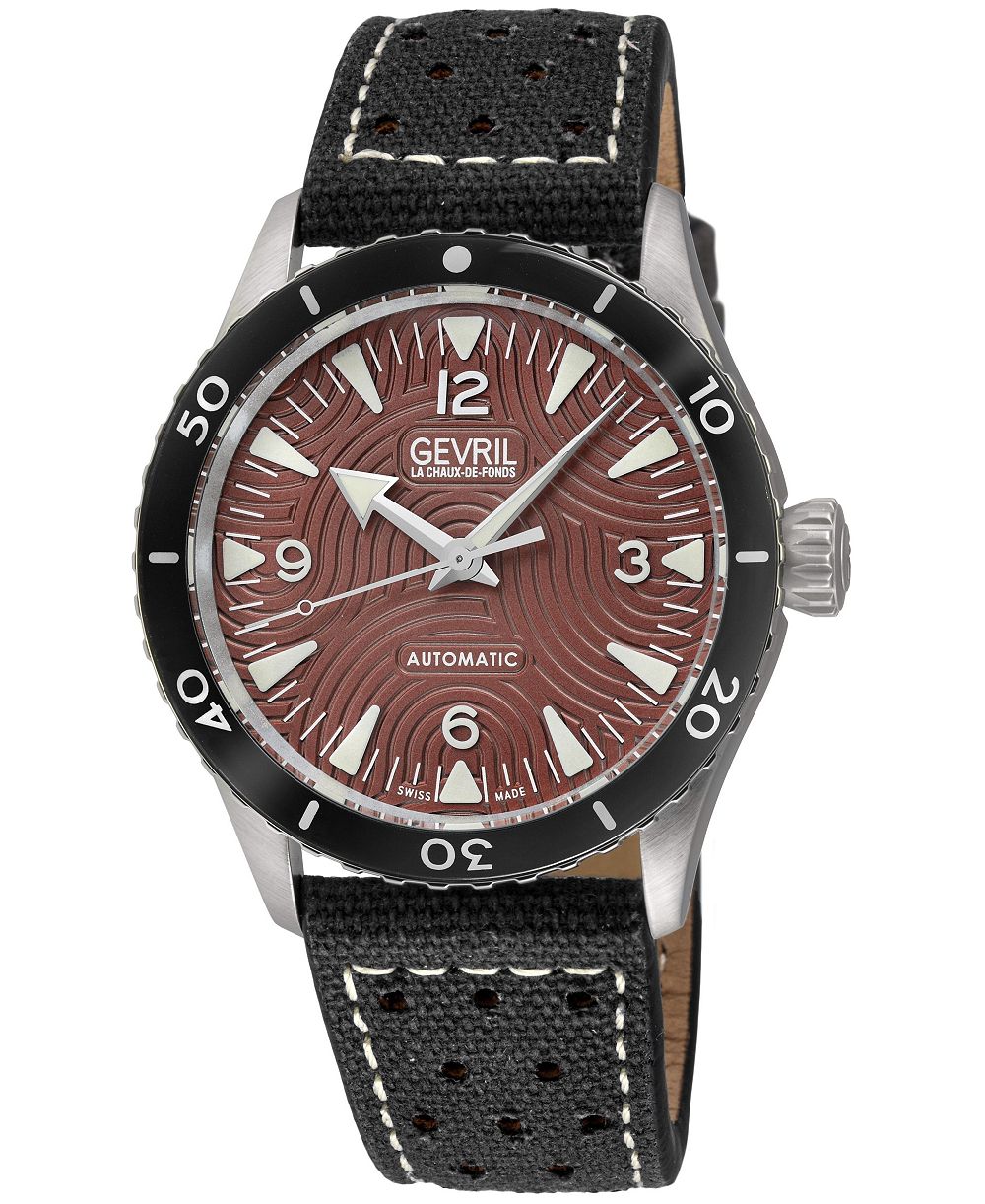 Gevril Men's Swiss Made Franklin Swiss Automatic Italian Leather with canvas Strap Watch
