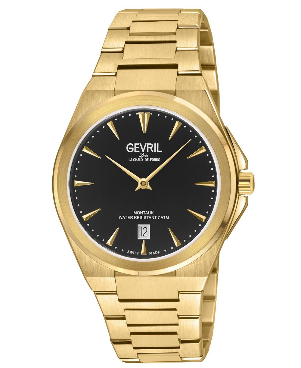 Gevril Men's Swiss Made Montauk Swiss Quartz IP Stainless Steel Bracelet Watch