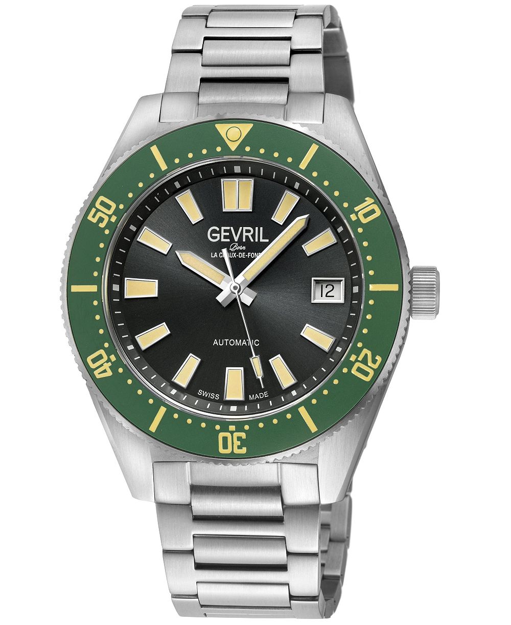 Gevril Men's Swiss Made Mariner Row Swiss Automatic Silver Stainless Steel Bracelet Watch