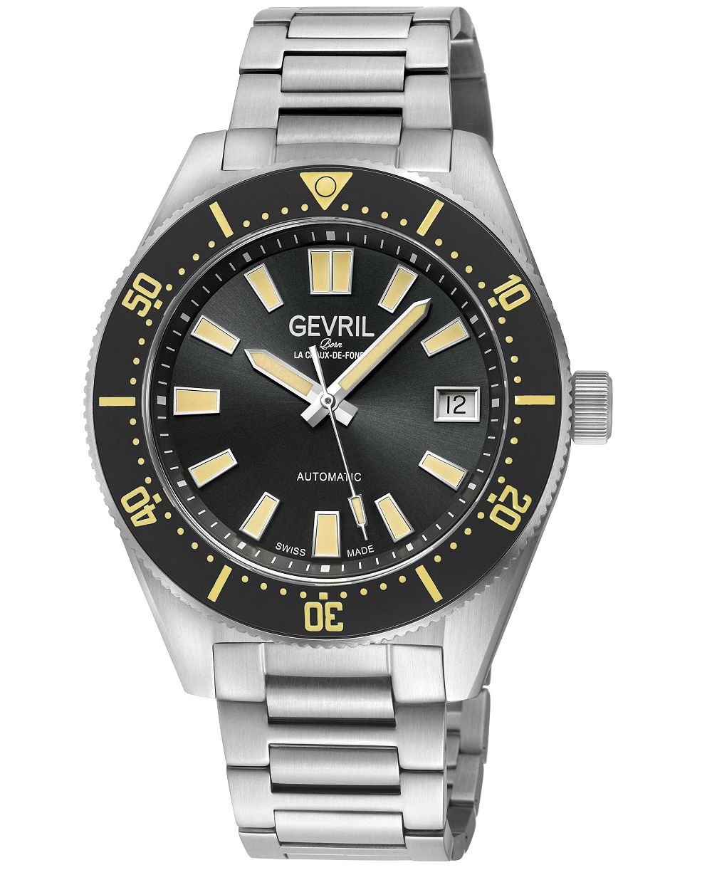 Мужские швейцарские автоматические часы Gevril Mariner Row Silver Stainless Steel Bracelet