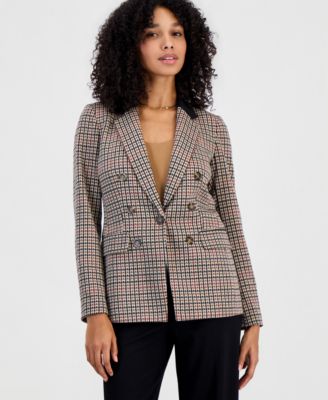 Bar III Women's Plaid Faux Double-Breasted Notch Collar Blazer, Macy's Exclusive