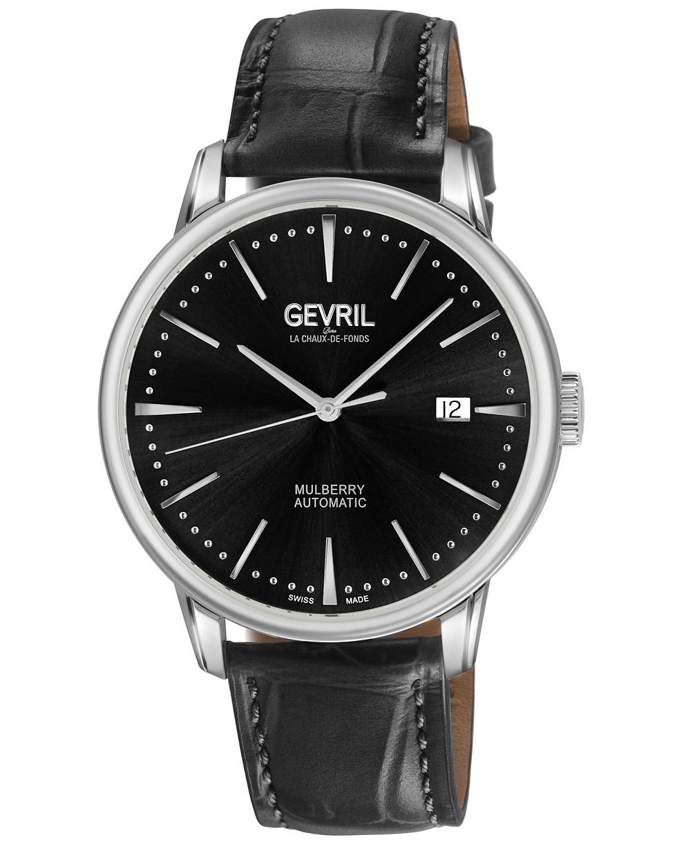 Gevril Men's Swiss Made Mulberry Swiss Automatic  Italian Leather Strap Watch