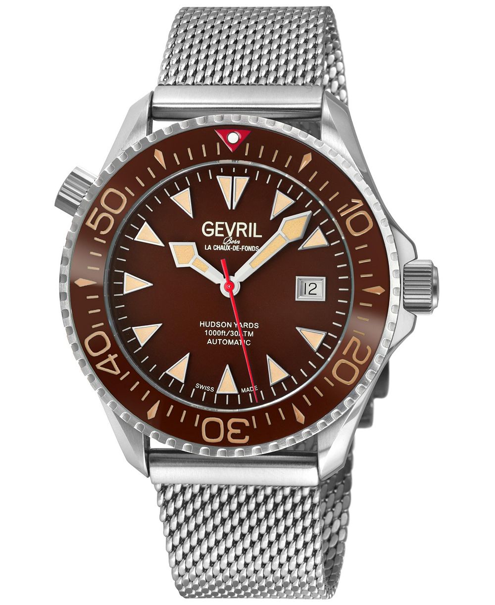 Gevril Men's Swiss Made Hudson Yards Swiss Automatic Silver Stainless Steel Mesh Band Watch