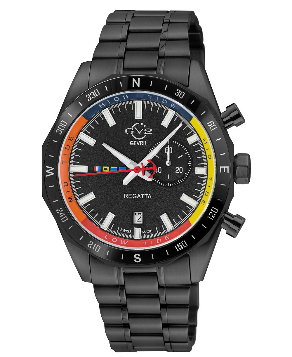 GV2 by Gevril Men's Swiss Made Regatta Swiss Quartz IP Stainless Steel Bracelet Watch