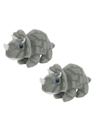 Mighty Jr Dinosaur Triceratops 2 Pack, Durable Plush Squeaky Dog Toy
