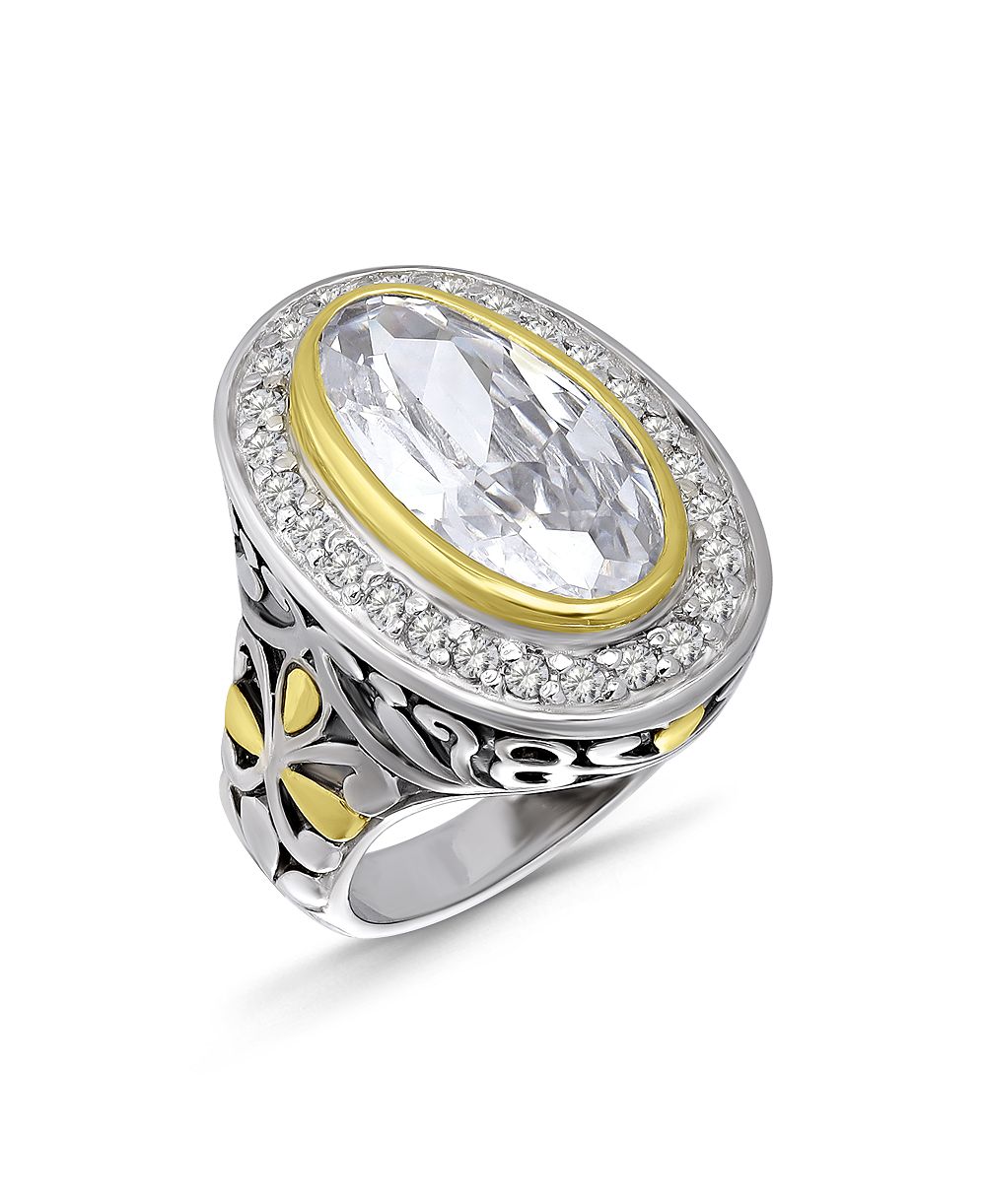 Кольцо Macy's Two-Tone Oval Cubic Zirconia Oxidized Accents Statement Ring