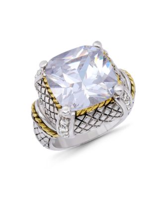 Macy's Two-Tone Cushion Cut Cubic Zirconia Oxidized Accents Statement Ring