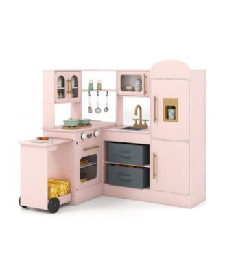 SUGIFT Corner Play Kitchen with Lights and Sounds for Kids Ages 3