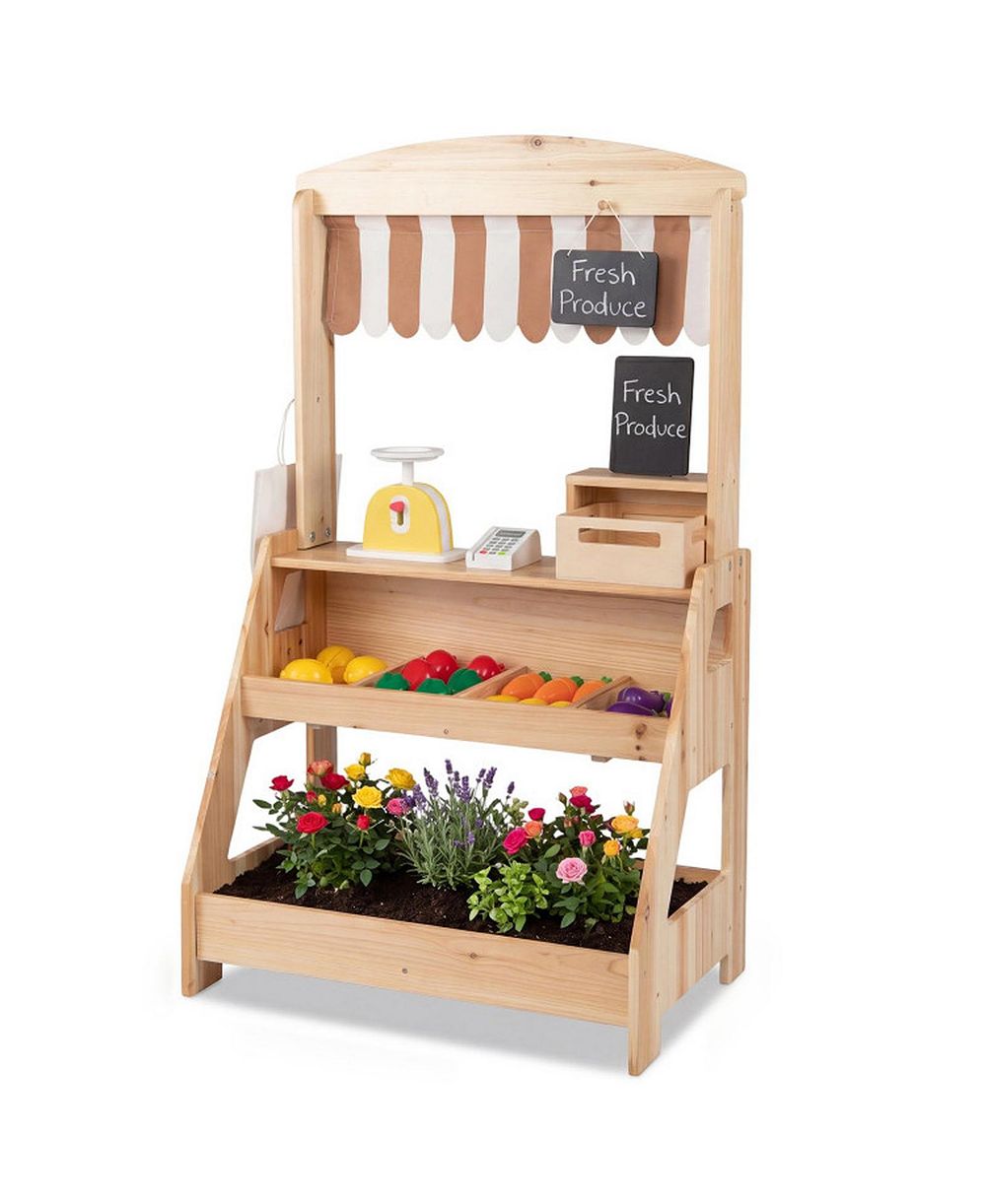 SUGIFT деревянная игровая кухня mud kitchen и рыночная стойка 2-в-1, набор из 25 предметов, для детей от 3 лет