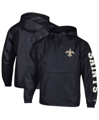 Champion Men's Black New Orleans Saints Packable Hooded Windbreaker Half-Zip Jacket