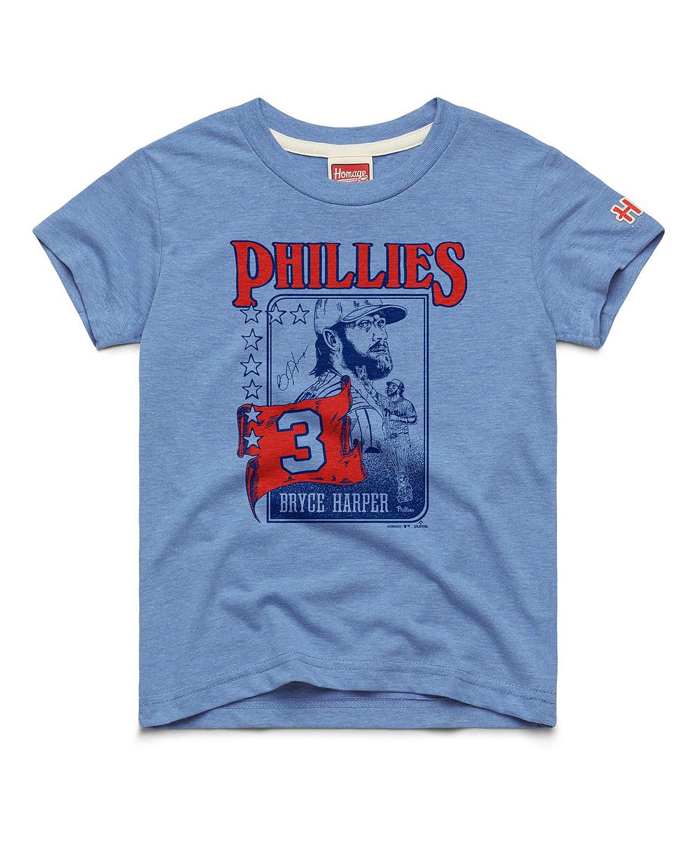 Детская футболка Homage Bryce Harper Light Blue Philadelphia Phillies Player Graphic Tri-Blend