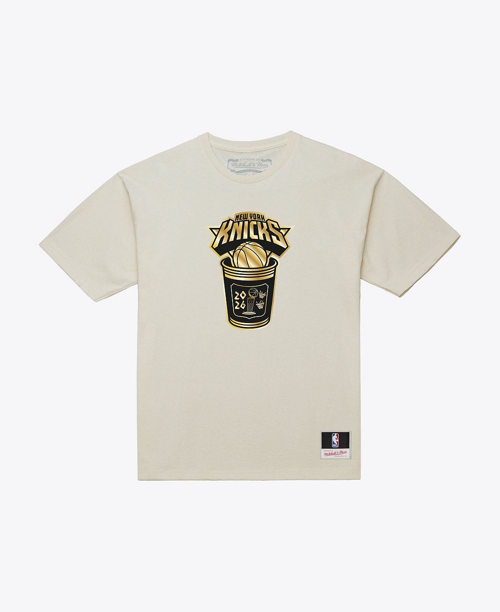 Mitchell & Ness Men's Cream New York Knicks 2026 NBA Finals Champions Gold Coffee Cup T-Shirt