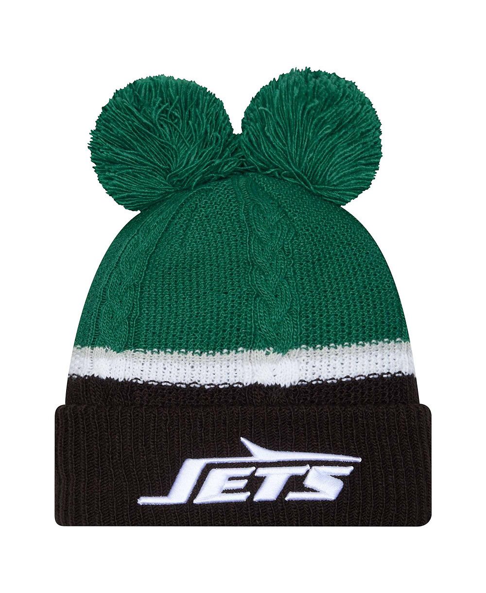 Женская New Era Knit Hat New York Jets Double Bubble Cuffed с помпонами