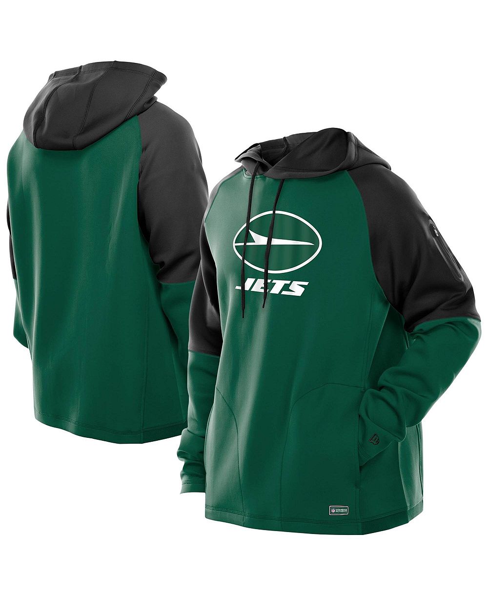 New Era Men's Green New York Jets Combine Authentic Color Block Raglan Pullover Hoodie