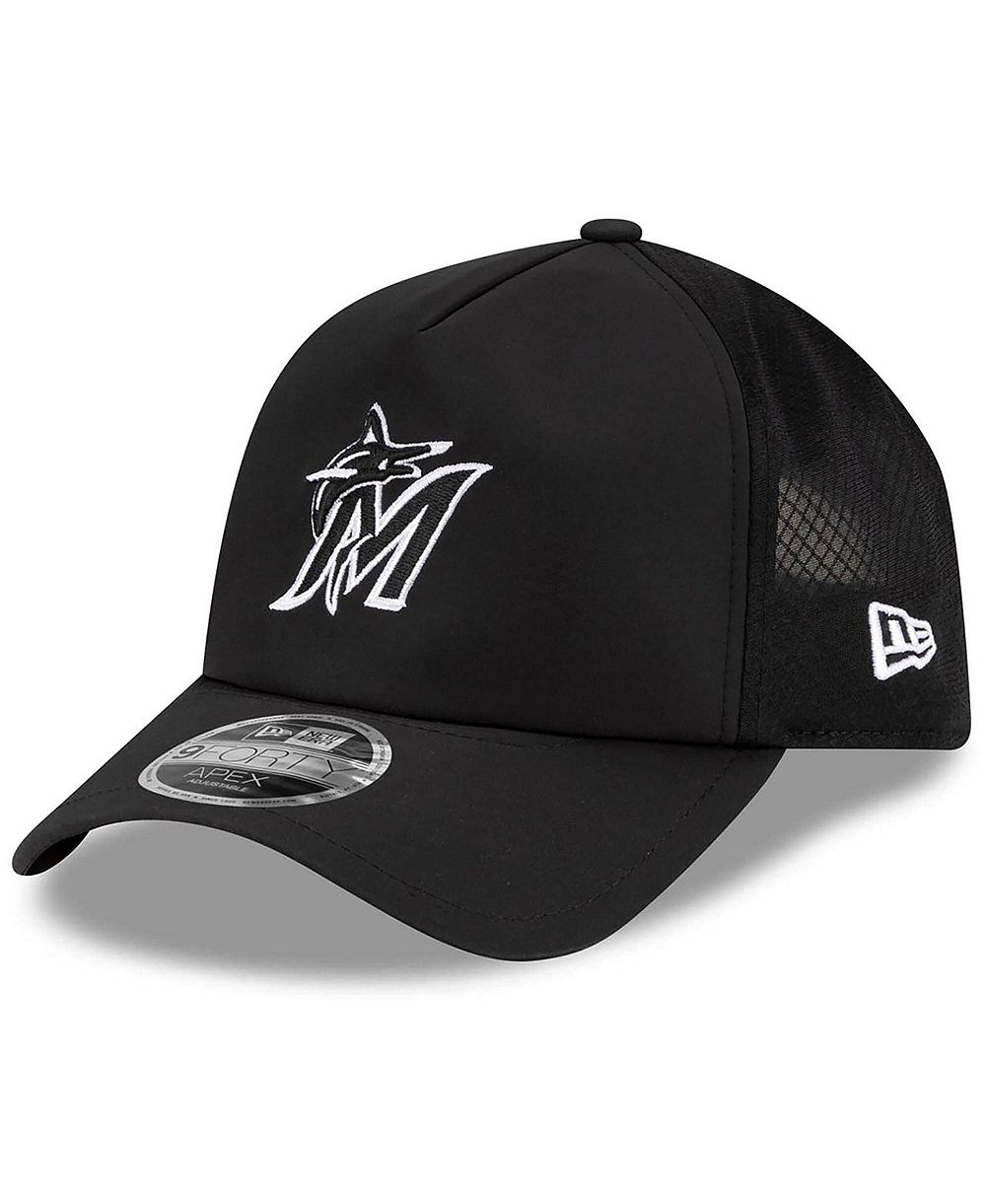 Мужская кепка New Era Black Miami Marlins 2026 Batting Practice Apex 9FORTY Adjustable Trucker