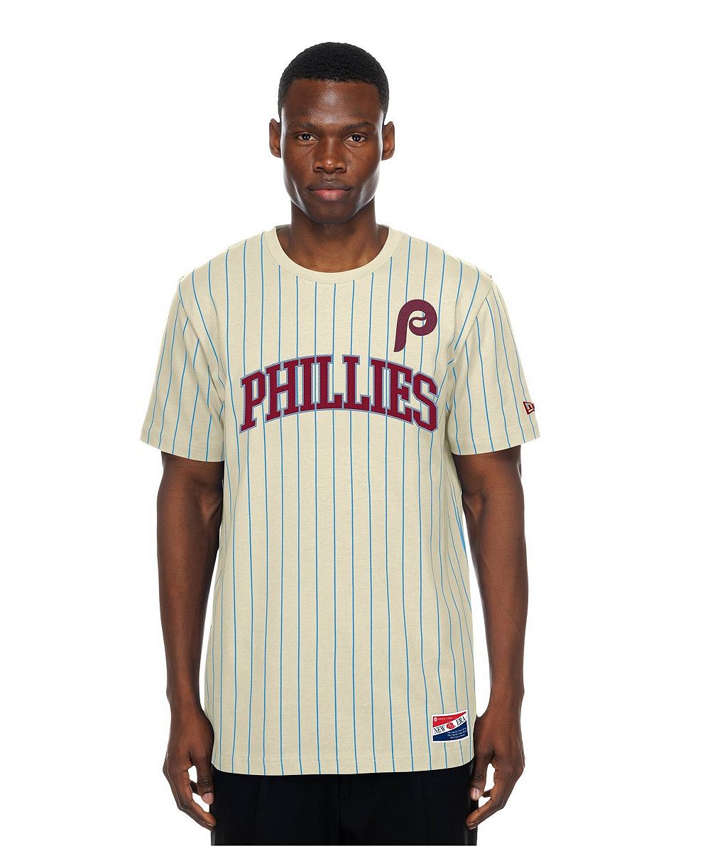 New Era Мужская кремовая футболка Philadelphia Phillies Throwback Meshback Pinstripe