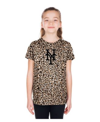 New Era Big Girls Brown New York Mets Leopard T-Shirt