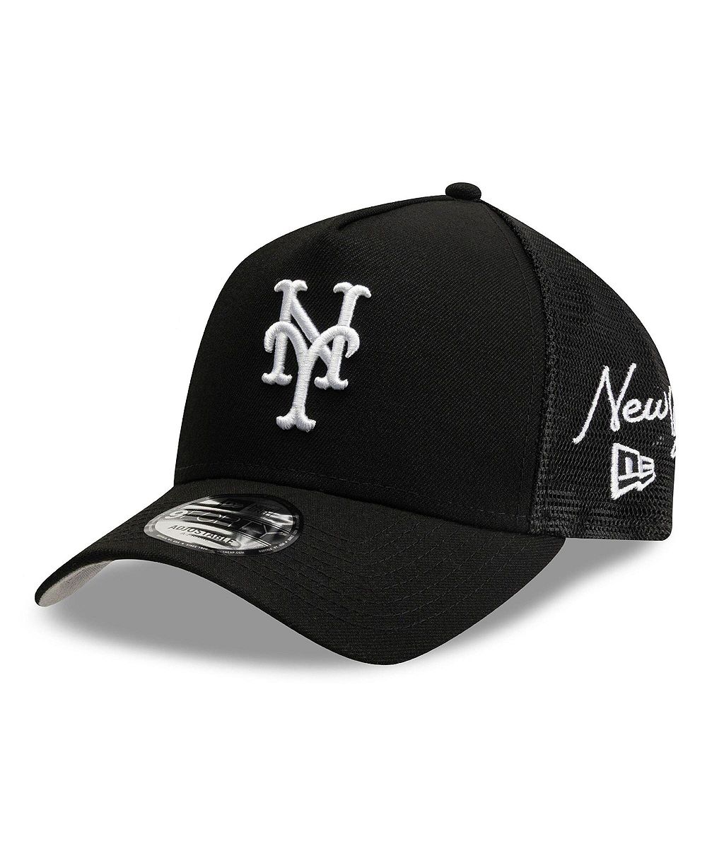 Мужская кепка New Era Black New York Mets Side Script 9FORTY A-Frame Trucker Adjustable