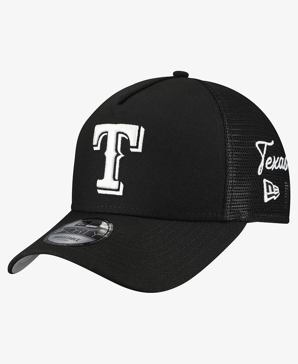 Мужская кепка New Era Texas Rangers Side Script 9FORTY A-Frame Trucker черная