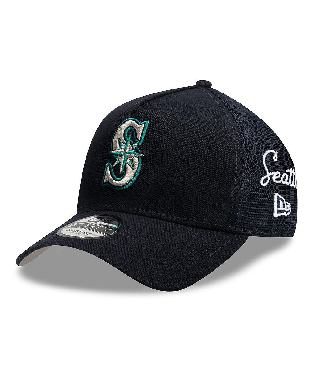 Мужская кепка New Era Navy Seattle Mariners Side Script 9FORTY A-Frame Trucker Adjustable Hat