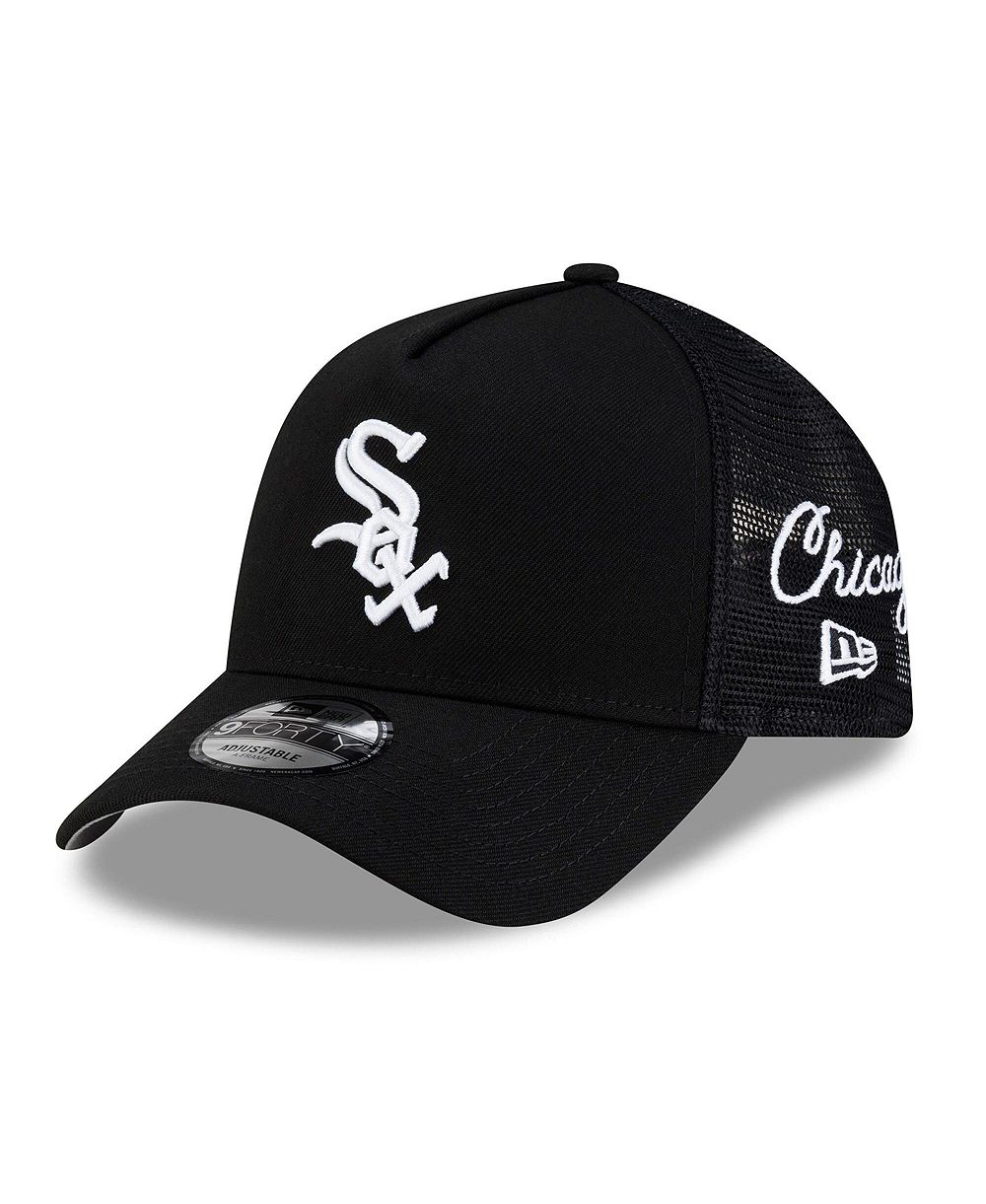 Мужская кепка New Era Black Chicago White Sox Side Script 9FORTY A-Frame Trucker Adjustable Hat