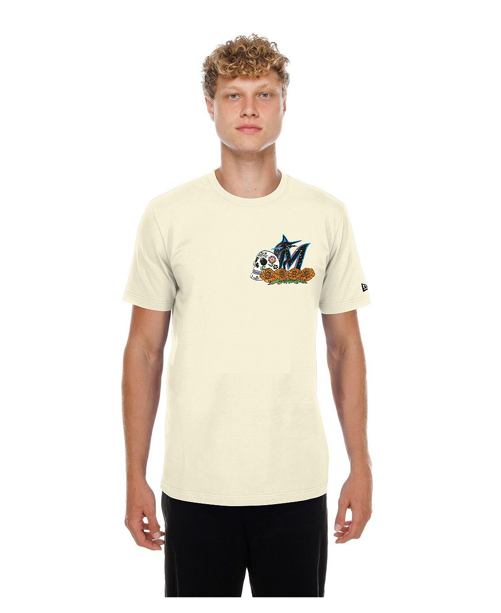 Мужская футболка New Era Natural Miami Marlins Dia de los Muertos Sugar Skull
