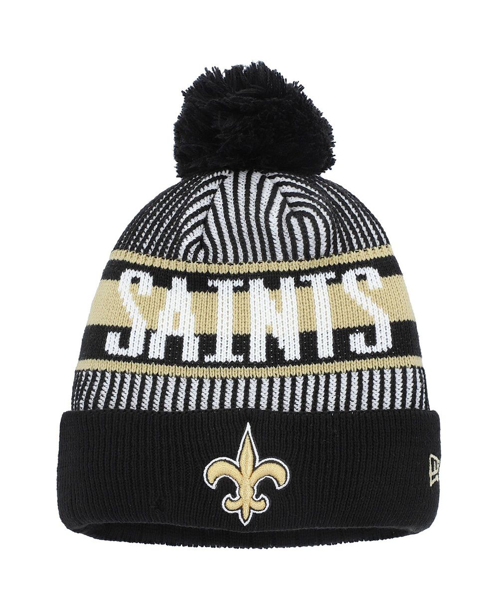 New Era Big Boys and Girls Black New Orleans Saints Striped Cuffed Knit Hat with Pom