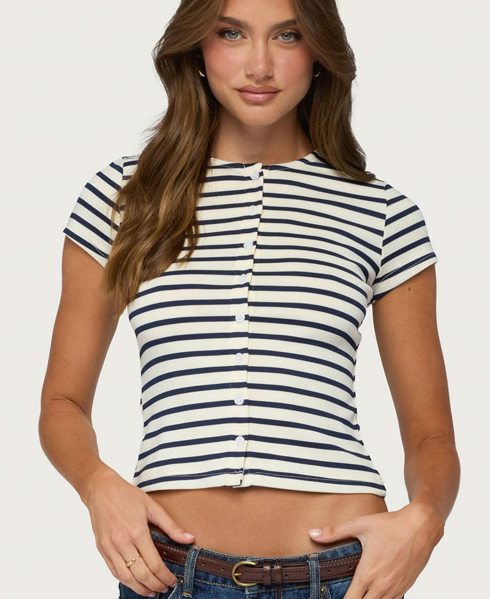 Женский укороченный топ Edikted Bonita Striped Button-Up