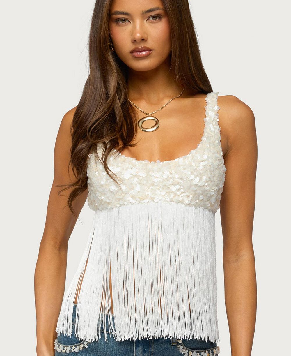 Женский топ Edikted Petrah Sequin Fringed Scoop Neck Bra