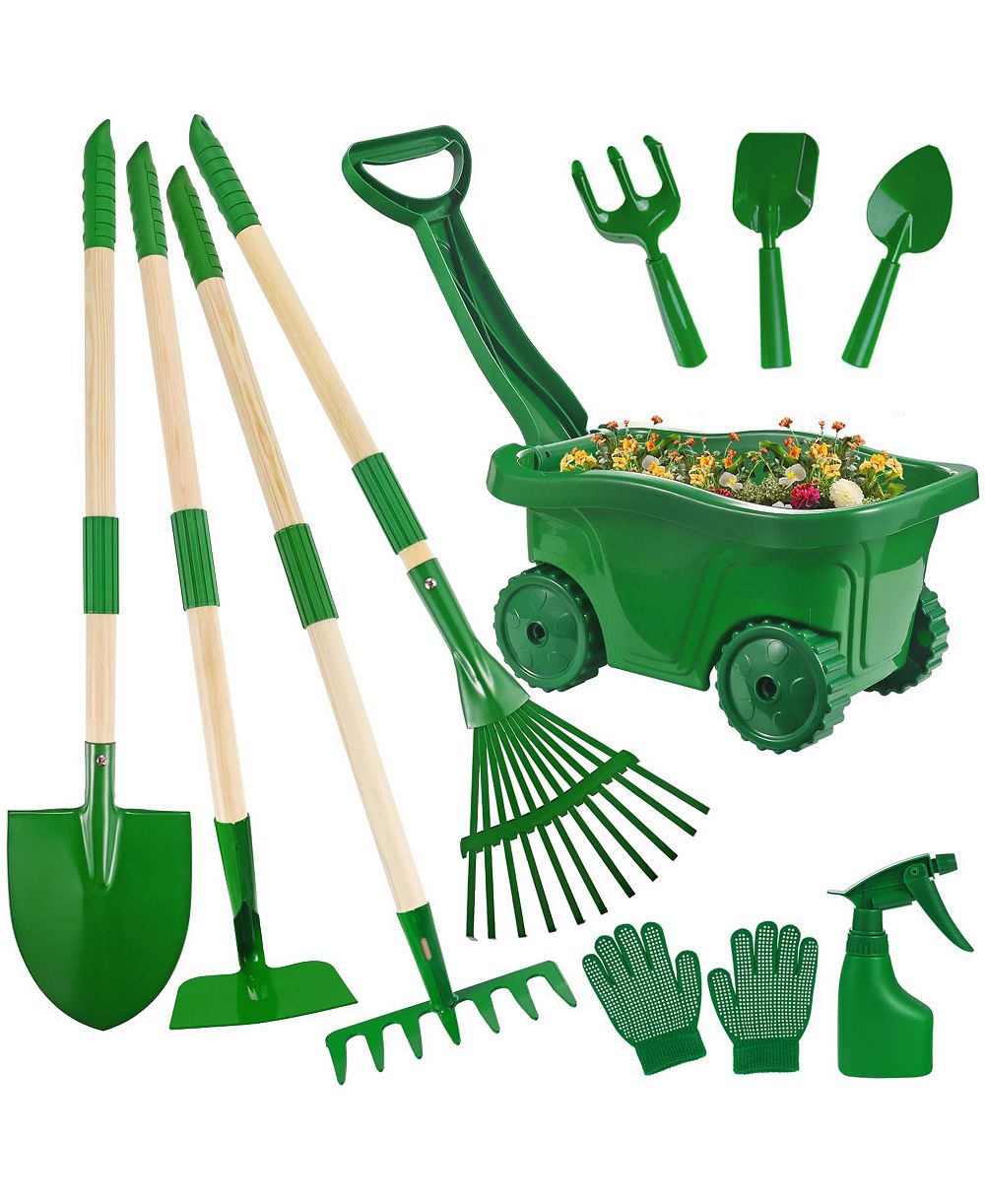 XDOVET Kids Gardening Tools Set Wheelbarrow Shovel Rake Outdoor Yard Play Toys