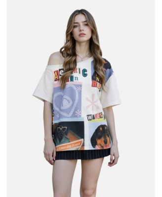 AELFRIC EDEN Women's Dachshund Collage Off-the-Shoulder Tee
