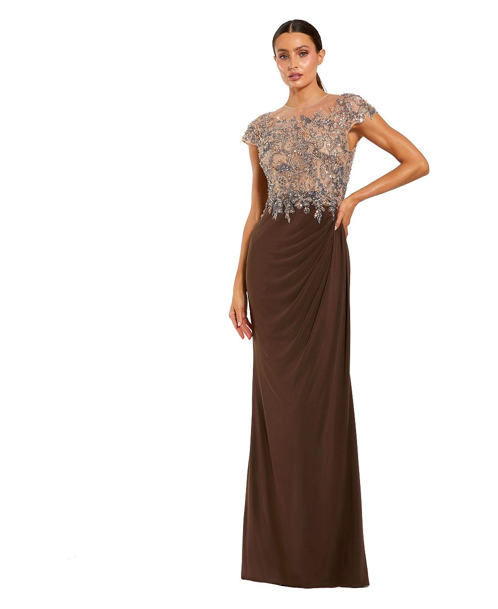 Женское вечернее платье Mac Duggal Petite с кристаллами и прозрачным вырезом