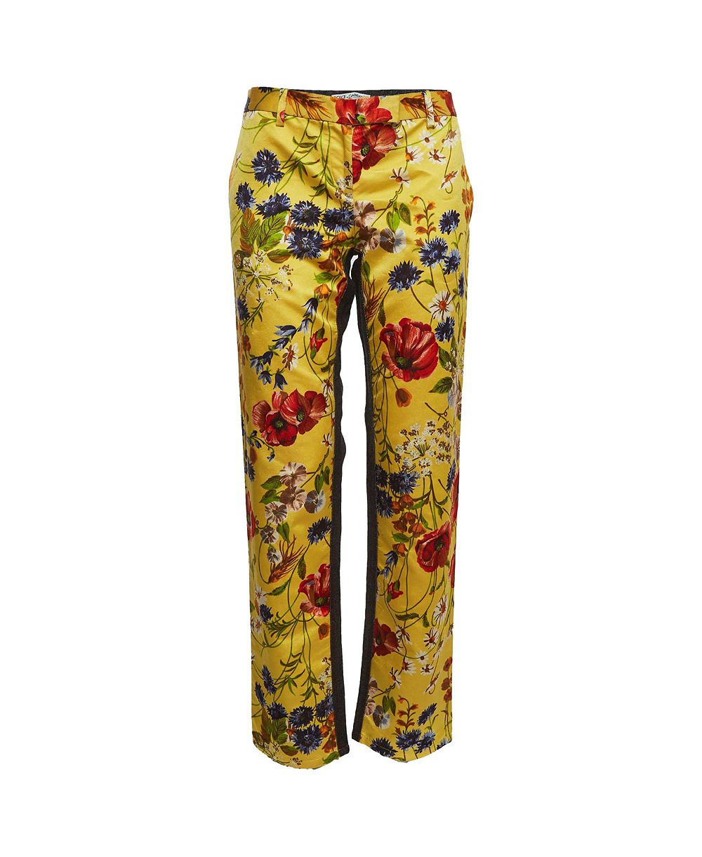Pre-Owned Dolce & Gabbana Women's Floral-Print Wide-Leg Denim Jeans