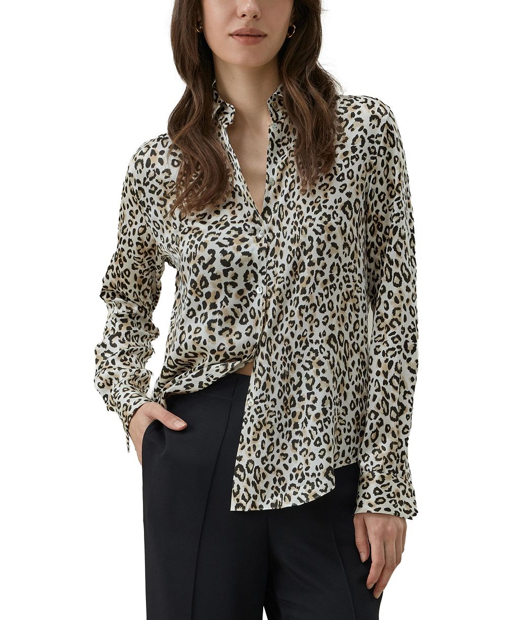 LILYSILK Women's Long-Sleeve Leopard-Print Silk Blouse