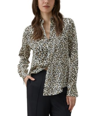 LILYSILK Women's Long-Sleeve Leopard-Print Silk Blouse