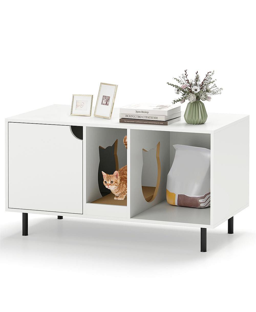 RUIE 40 in Double Cat Litter Box Enclosure Hidden Cat Washroom Bench для 2 кошек