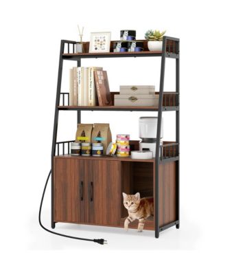 RUIE Cat Litter Box Enclosure Furniture 52 in Storage Cabinet with Charging Station