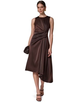 Donna Karan New York Women's Satin Draped-Waist Asymmetric-Hem Midi Dress